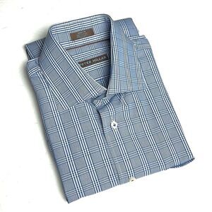 Peter Millar Cotton Blue White Glen Check Plaid Button Up Casual Shirt M
